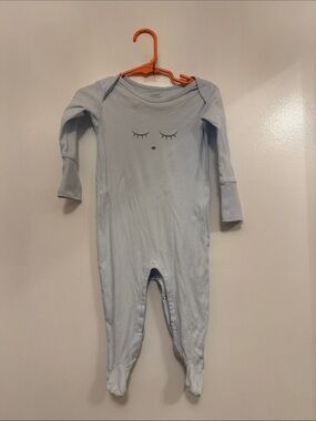 Lively Light Blue Footed Baby One-Piece with Sleepy Face
